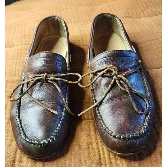 Frye Lewis Tie Slip On Leather Loafers Tan Brown Driving Boat Shoes US Size 9 - Picture 2 of 8